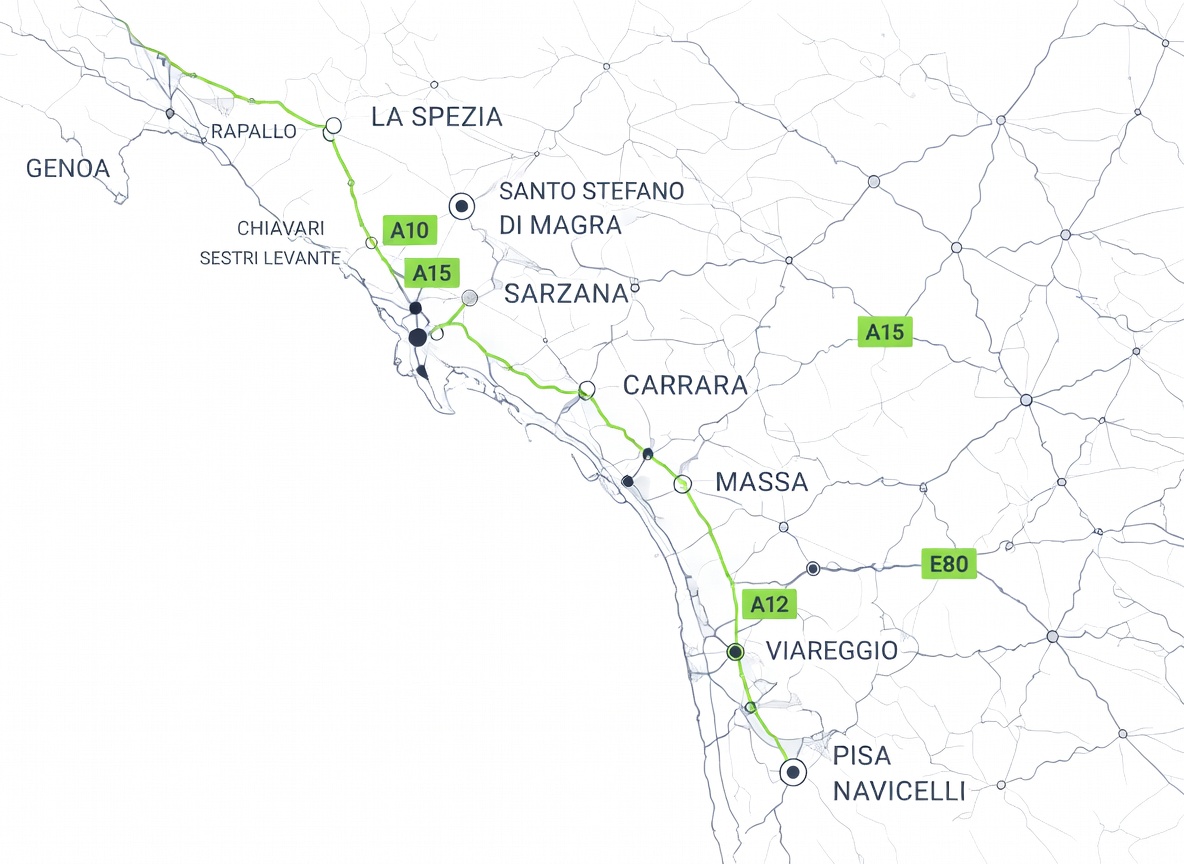 Mappa illustrativa del corridoio industriale Liguria-Toscana